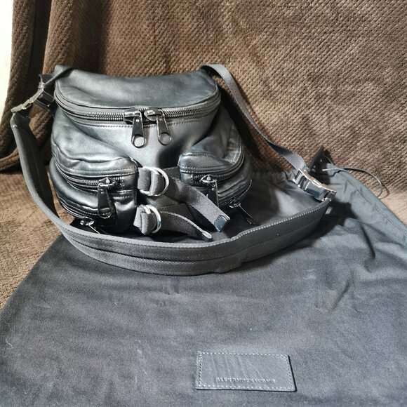 Black/Silver Moto Style Leather Crossbody EUC #256 - Picture 1 of 15